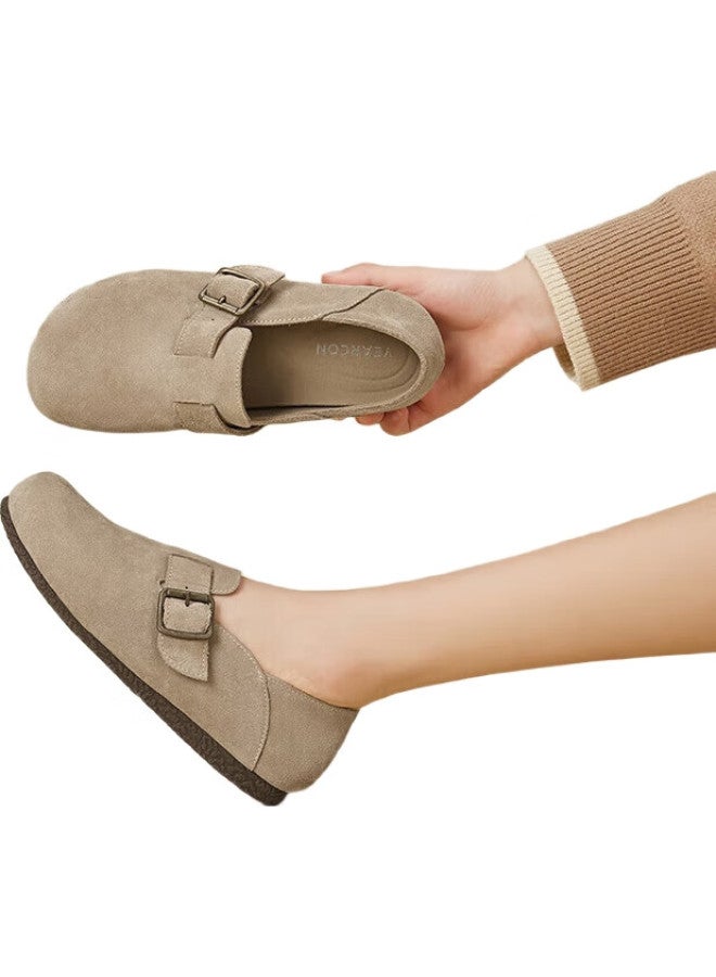 YEARCON Women'S Round Toe Flat Bottom Buckle Shoes 26790W Khaki Single Shoes Size 36 - Image 2