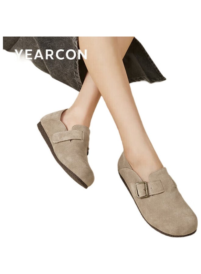 YEARCON Women'S Round Toe Flat Bottom Buckle Shoes 26790W Khaki Single Shoes Size 36 - Image 1