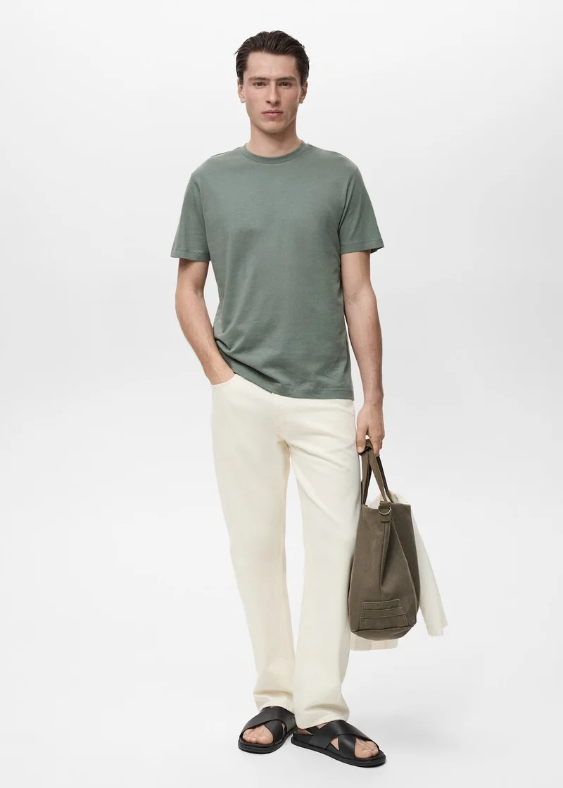 Mango Man  100% cotton slim-fit t-shirt for Men | Best Price UAE