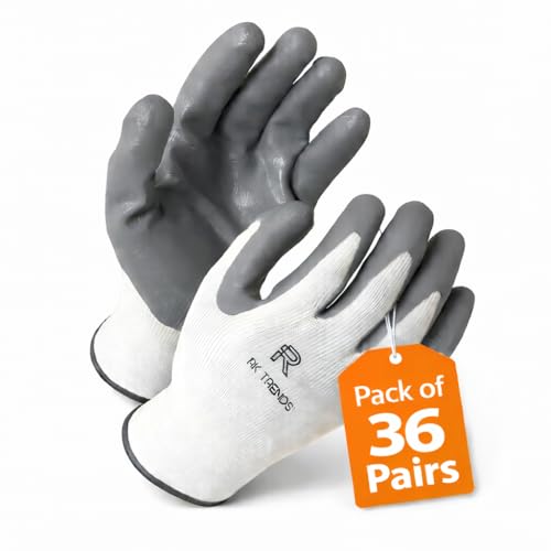 RK TRENDS Safety Gloves - Nylon Nitrile Coated Industrial & Home Cut Resistant Hand Gloves. (Pack of 36 Pairs, Grey (Nitrile Coated)) - Image 1