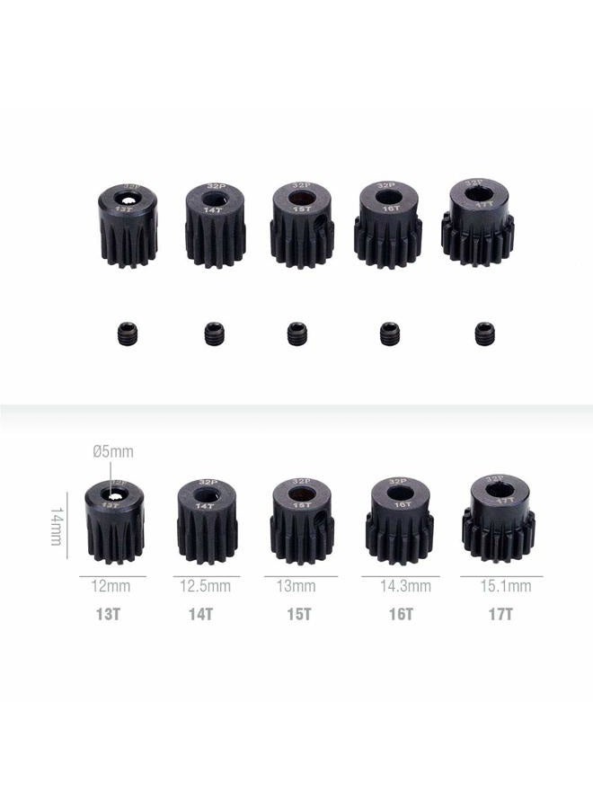 Globact RC Pinion Gear 5mm 32p Pinion 13T 14T 15T 16T 17T Hardened Metal Pinion Motor Gear Set for RC Buggy Car Monster Truck(Compatible with 0.8 Metric Pitch) - Image 2