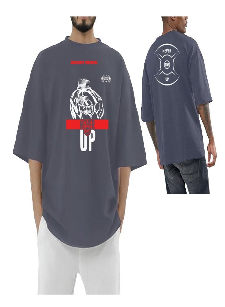 Genérico Men's Oversize T-shirt - NEVER GIVE UP Printed for exercise, gym and bodybuilding 10 - Image 1