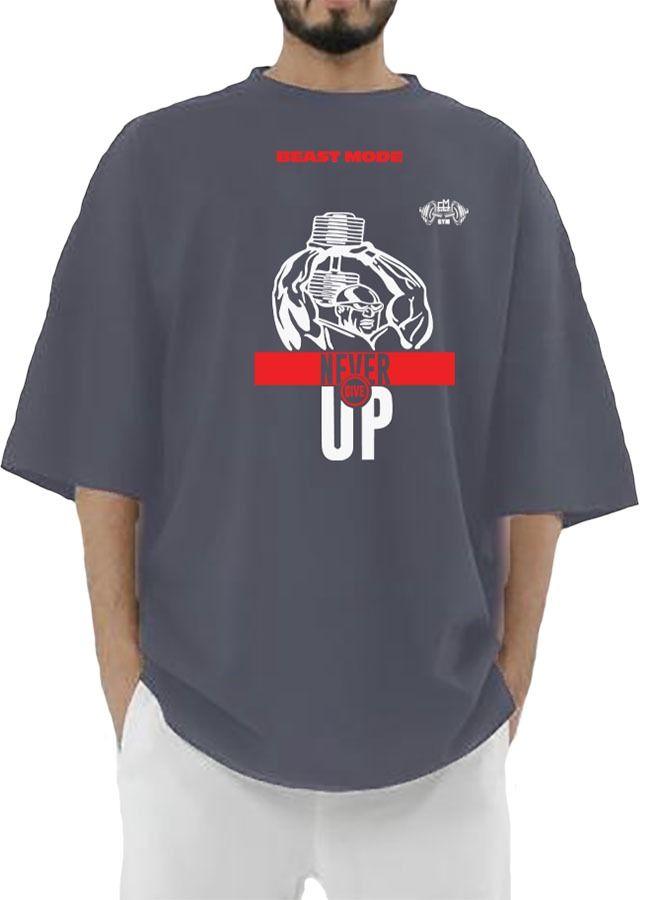 Genérico Men's Oversize T-shirt - NEVER GIVE UP Printed for exercise, gym and bodybuilding 10 - Image 2
