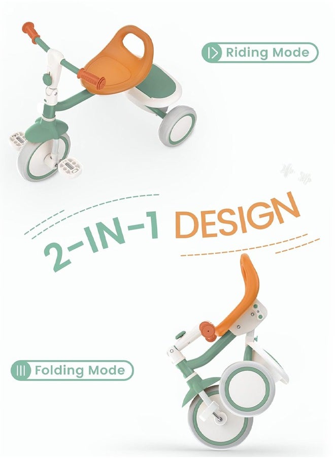 BAYBEE Foldable 2 in 1 Tricycle for Kids Baby Smart Plug & Play Kids Tricycle Cycle with Rear Storage Basket, 3 Wheels Tricycle Bicycle Baby Tricycle Cycle for Kids 2 to 5 Years Boy Girl Green  - Image 2