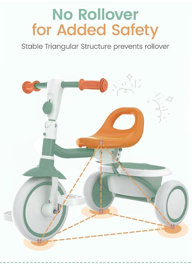 BAYBEE Foldable 2 in 1 Tricycle for Kids Baby Smart Plug & Play Kids Tricycle Cycle with Rear Storage Basket, 3 Wheels Tricycle Bicycle Baby Tricycle Cycle for Kids 2 to 5 Years Boy Girl Green  - Image 3