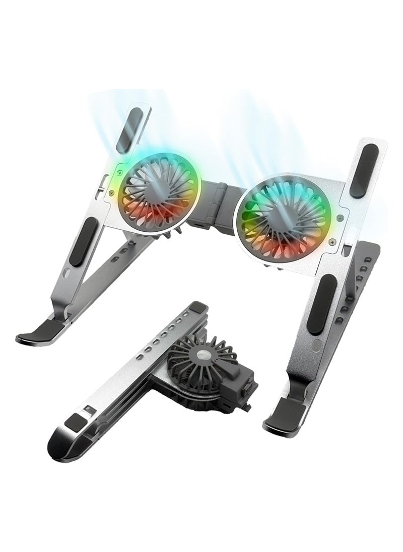 Generic - Laptop Stand with Cooling Pad & Fans – 7-Level Adjustable, Aluminum, Foldable & Portable, Fits 10-15.6” Laptops (Silver) - Image 1