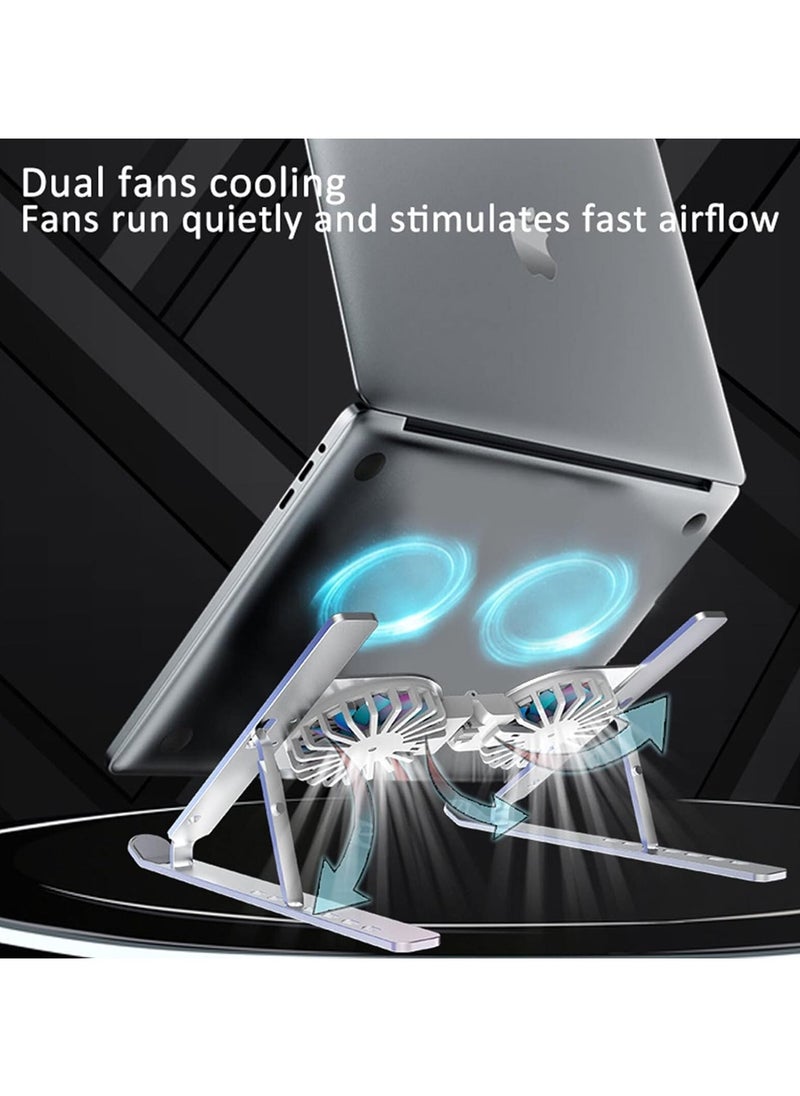 Generic - Laptop Stand with Cooling Pad & Fans – 7-Level Adjustable, Aluminum, Foldable & Portable, Fits 10-15.6” Laptops (Silver) - Image 1