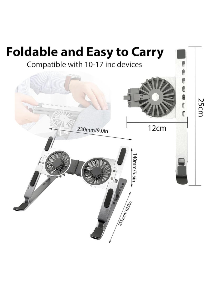Generic - Laptop Stand with Cooling Pad & Fans – 7-Level Adjustable, Aluminum, Foldable & Portable, Fits 10-15.6” Laptops (Silver) - Image 1