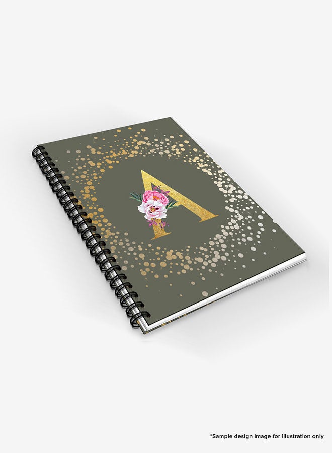 Stylizedd Designer A5 Spiral Notebook Memo Notepad Journal - Custom Monogram Initial Letter Floral Pattern Alphabet - A - Olive Green - Image 3