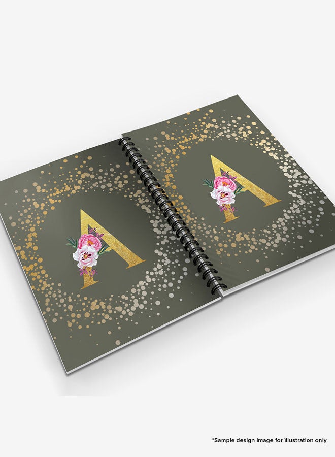 Stylizedd Designer A5 Spiral Notebook Memo Notepad Journal - Custom Monogram Initial Letter Floral Pattern Alphabet - A - Olive Green - Image 4