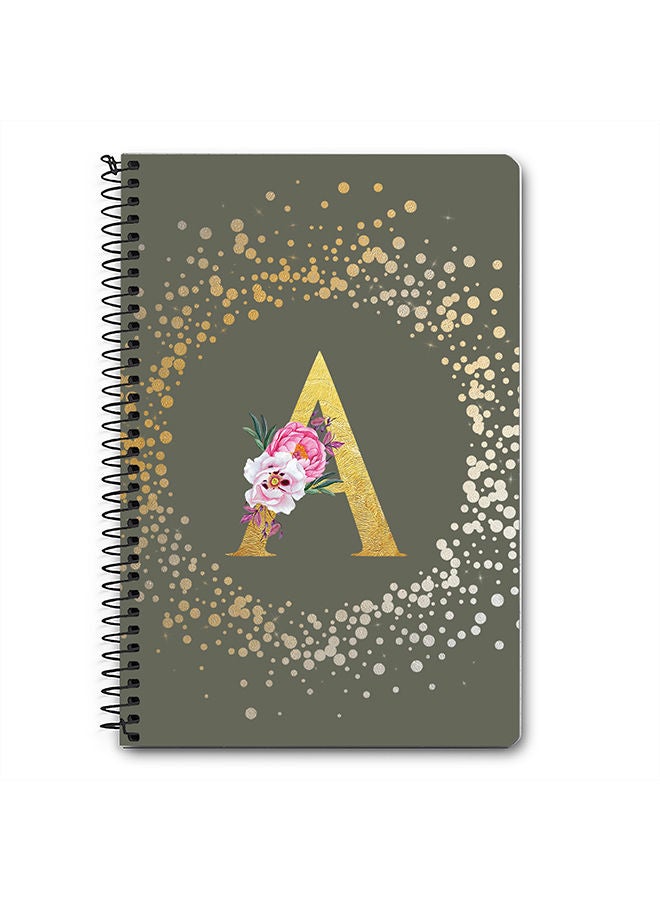 Stylizedd Designer A5 Spiral Notebook Memo Notepad Journal - Custom Monogram Initial Letter Floral Pattern Alphabet - A - Olive Green - Image 1