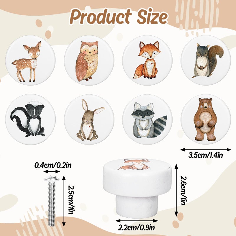 وولاين مجموعة مقابض خشبية من Whaline مكونة من 8 قطع بتصميم حيوانات، مع براغي، لون أبيض، مقابض أدراج بتصميم حيوانات الغابة، مقابض أثاث من الخشب الطبيعي، مناسبة لغرف الأطفال، مقابض أدراج، مقابض خزائن، ديكور - Image 2