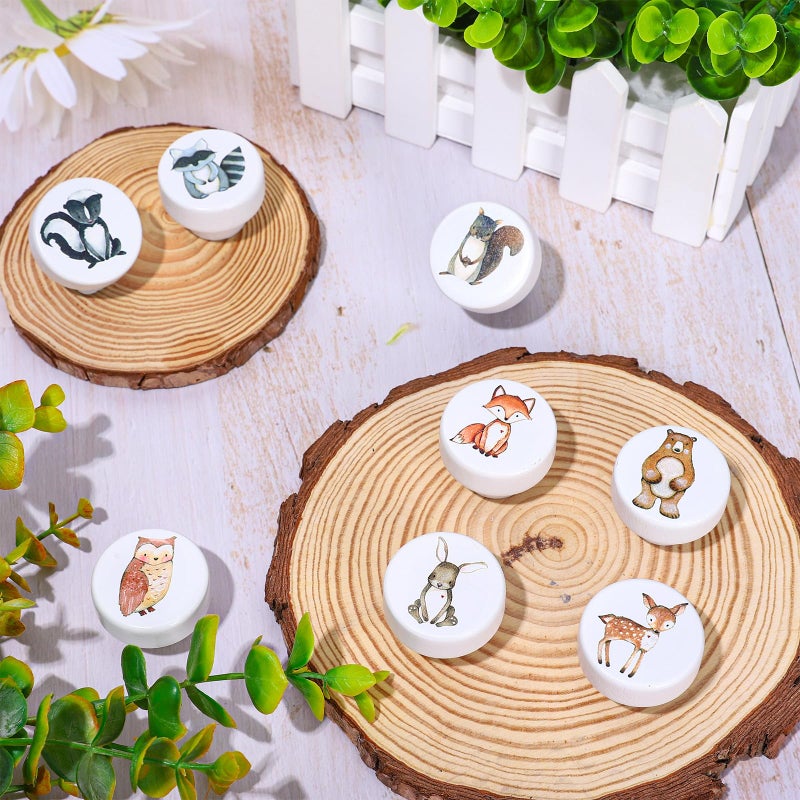 وولاين مجموعة مقابض خشبية من Whaline مكونة من 8 قطع بتصميم حيوانات، مع براغي، لون أبيض، مقابض أدراج بتصميم حيوانات الغابة، مقابض أثاث من الخشب الطبيعي، مناسبة لغرف الأطفال، مقابض أدراج، مقابض خزائن، ديكور - Image 4