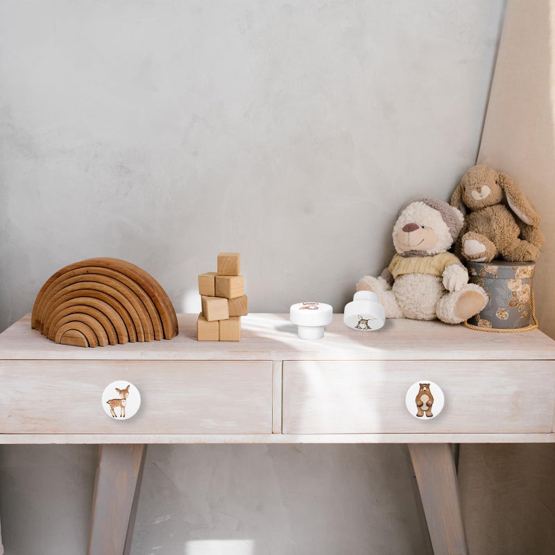 وولاين مجموعة مقابض خشبية من Whaline مكونة من 8 قطع بتصميم حيوانات، مع براغي، لون أبيض، مقابض أدراج بتصميم حيوانات الغابة، مقابض أثاث من الخشب الطبيعي، مناسبة لغرف الأطفال، مقابض أدراج، مقابض خزائن، ديكور - Image 5