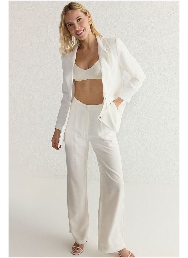trendyol White Linen Look Lined Woven Blazer Jacket  - Image 1