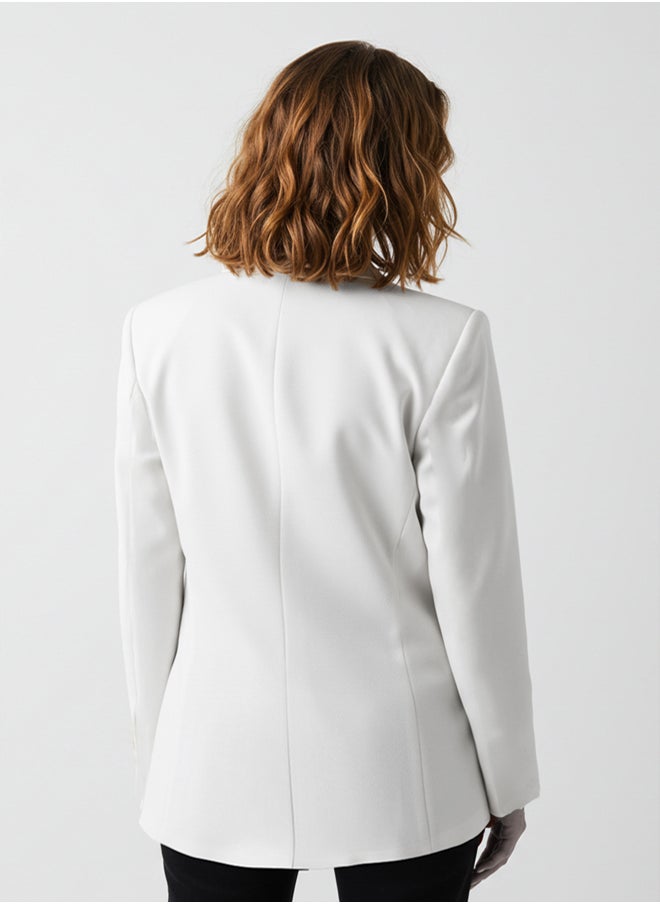 White Linen Look Lined Woven Blazer Jacket