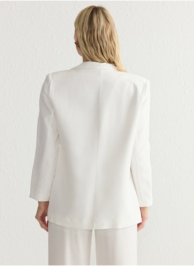 White Linen Look Lined Woven Blazer Jacket