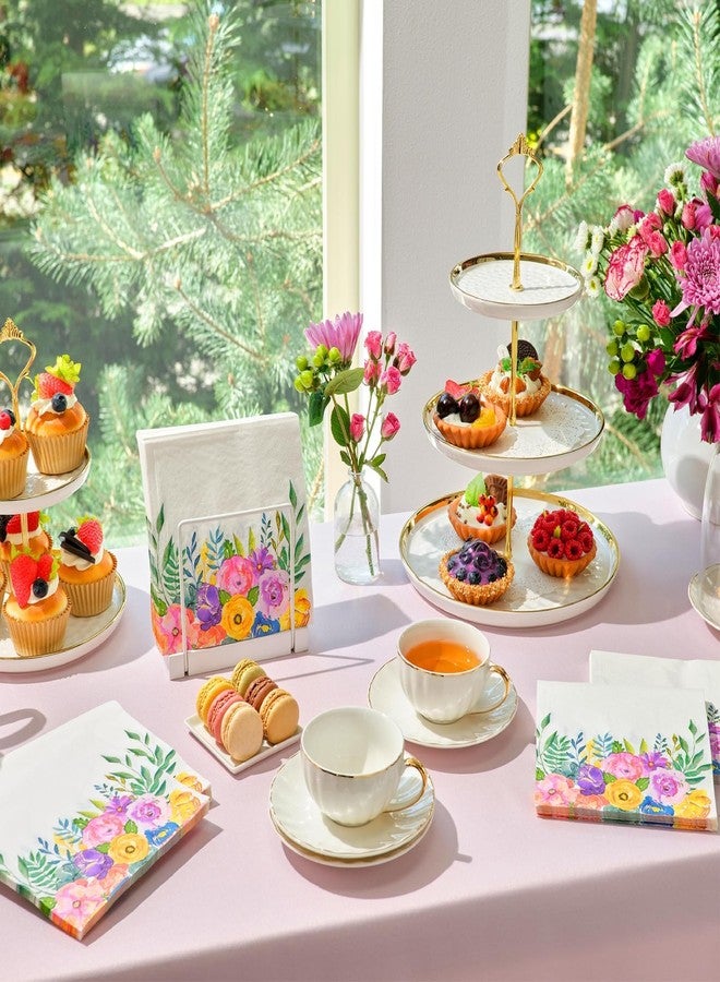 Juvale Floral Paper Cocktail Napkins - 100 Count, 2-Ply, 6.5 x 6.5 In Folded/13 x 13 In Unfolded, Assorted Blooms - Dinner Napkins, Tear-Resistant & Absorbent - Image 4