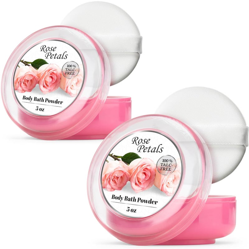 RNEU 2 Pack Body Powder for Women with Powder Puff 100 TalcFree Elegant Rose Petal Scented Dusting Powder After Bath for Soft Skin Extra Large 10oz