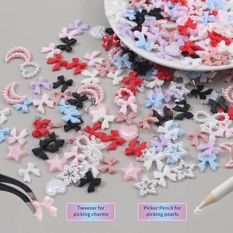 Nail Art Studs Kit, 12 grids 8 Colors 3D Charms and Pink Mix White Star Heart Moon Cute Nail Jewels for DIY Decoration - Image 4