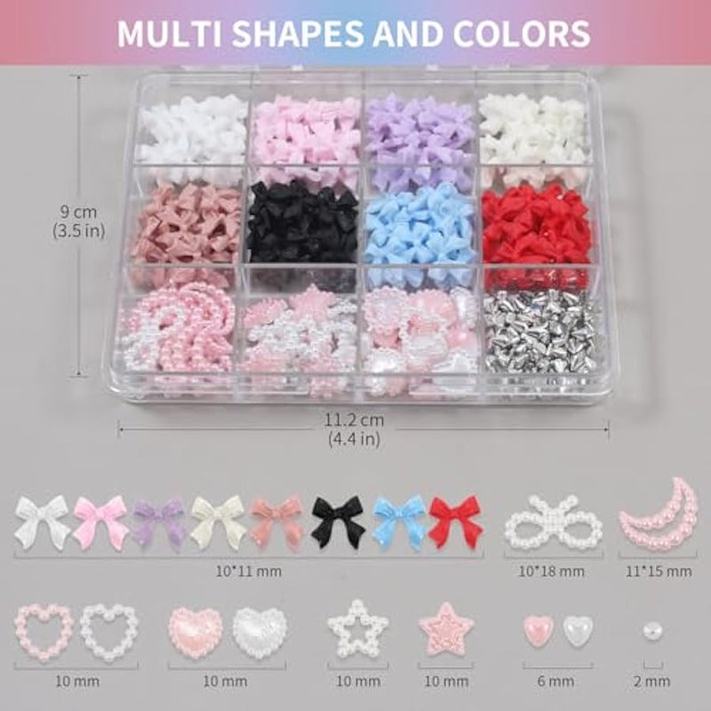 Nail Art Studs Kit, 12 grids 8 Colors 3D Charms and Pink Mix White Star Heart Moon Cute Nail Jewels for DIY Decoration - Image 2