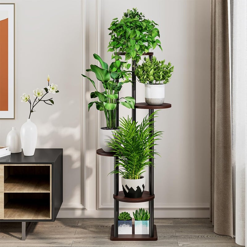 AZERPIAN Plant Stand Indoor 5 Tier Metal Plant Shelf for Multiple Plants Corner Tall Flower Holders for Living Room Balcony Bedroom Patio Garden (Black Oak, 5 Tier) - Image 2