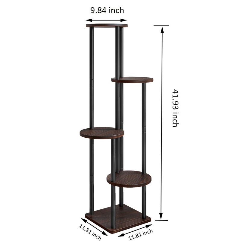 AZERPIAN Plant Stand Indoor 5 Tier Metal Plant Shelf for Multiple Plants Corner Tall Flower Holders for Living Room Balcony Bedroom Patio Garden (Black Oak, 5 Tier) - Image 4