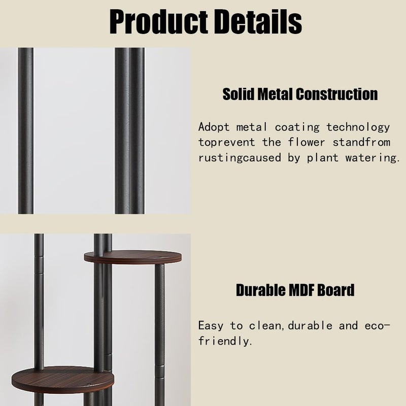 AZERPIAN Plant Stand Indoor 5 Tier Metal Plant Shelf for Multiple Plants Corner Tall Flower Holders for Living Room Balcony Bedroom Patio Garden (Black Oak, 5 Tier) - Image 5