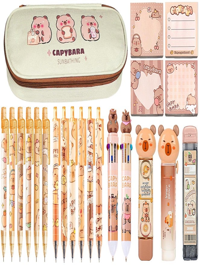Daphilly Cute Capybara School Supplies Stationery Set Kawaii Stationery Birthday Christmas Gifts Includes Eraser Mechanical Pencils Erasers Correction Tape Pencil Holder Gel Pens,for Office School Supplies - Image 1
