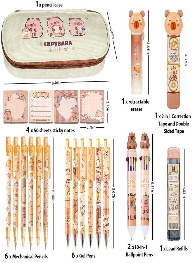 Daphilly Cute Capybara School Supplies Stationery Set Kawaii Stationery Birthday Christmas Gifts Includes Eraser Mechanical Pencils Erasers Correction Tape Pencil Holder Gel Pens,for Office School Supplies - Image 2