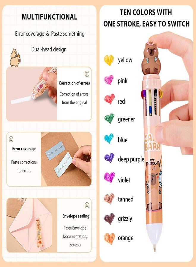 Daphilly Cute Capybara School Supplies Stationery Set Kawaii Stationery Birthday Christmas Gifts Includes Eraser Mechanical Pencils Erasers Correction Tape Pencil Holder Gel Pens,for Office School Supplies - Image 4