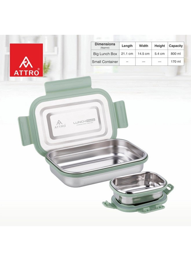 Attro Lunchmate Stainless Steel Airtight Leak-Proof Lunch Box for Office, School, Picnic, 800 Ml - Green - Image 2