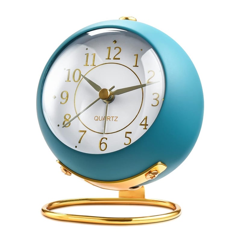 DEVHEART Alloy Steel Analog Alarm ClocksRetro Backlight Cute Simple Design Small Desk Clock with Night LightSilent NonTickingBattery Poweredfor KidsBedroomTravel