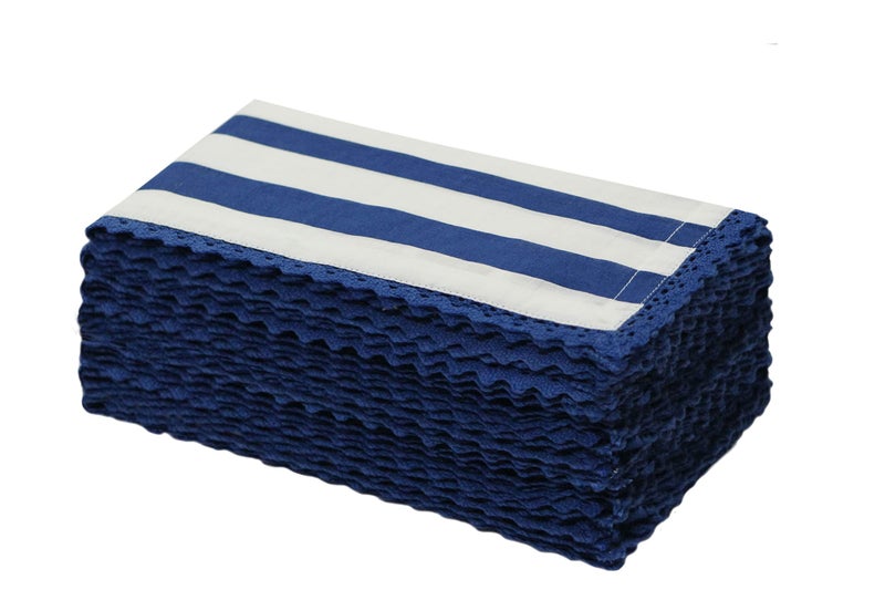 COTTON CRAFT Cloth Napkin - Set of 12 Pure Cotton Slub Elegant Lace Trim Everyday Dinner Napkins - Birthday Party Holiday Table Xmas Festive Gift - Thick Absorbent Washable Reusable Napkin -18x18 Blue - Image 1