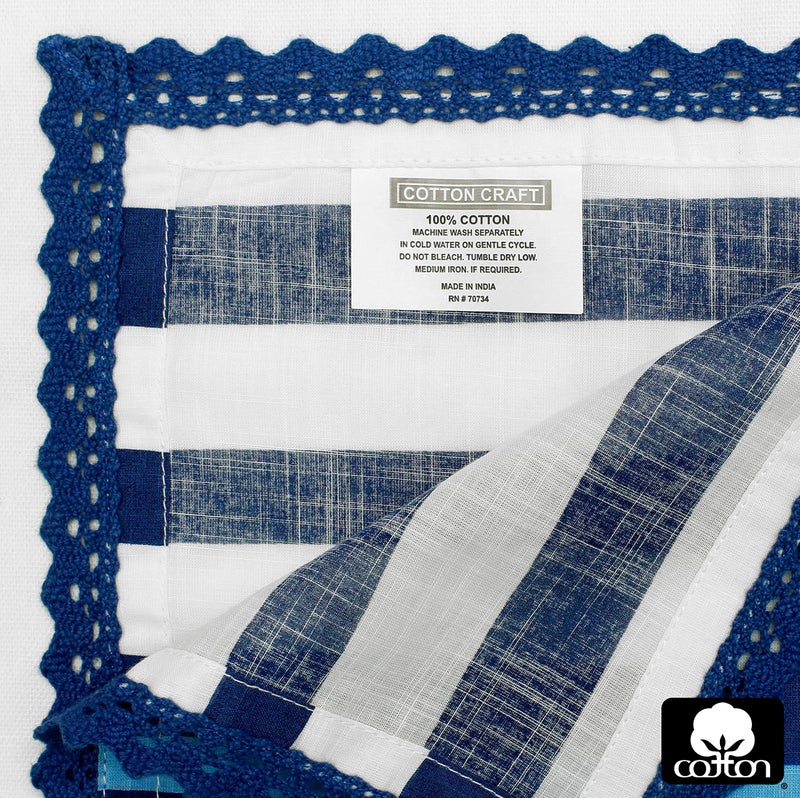 COTTON CRAFT Cloth Napkin - Set of 12 Pure Cotton Slub Elegant Lace Trim Everyday Dinner Napkins - Birthday Party Holiday Table Xmas Festive Gift - Thick Absorbent Washable Reusable Napkin -18x18 Blue - Image 5