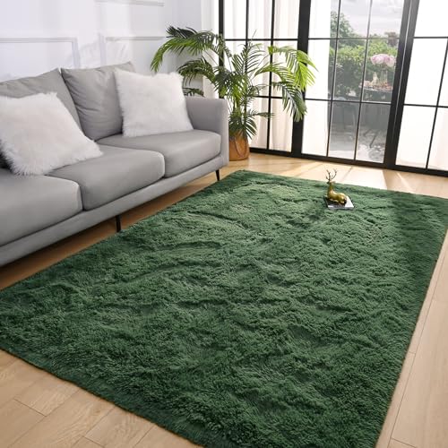 Pettop Fluffy Deep Green Area Rug for Bedroom Living Room, 4x6 Feet Super Soft Shaggy Plush Fuzzy Rugs for Girls Kids Boys, Non-Slip and Washable Rug for Nursery Classroom, Carpet for Rooms Decor - Image 5