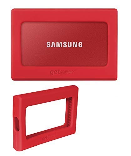 getgear Silicone Bumper for Samsung T7, T7 Touch Portable SSD - 1TB, 2TB, 500GB, USB 3.2, Strong-Shock Absorbing, Slip-Resistant-Red - Image 1