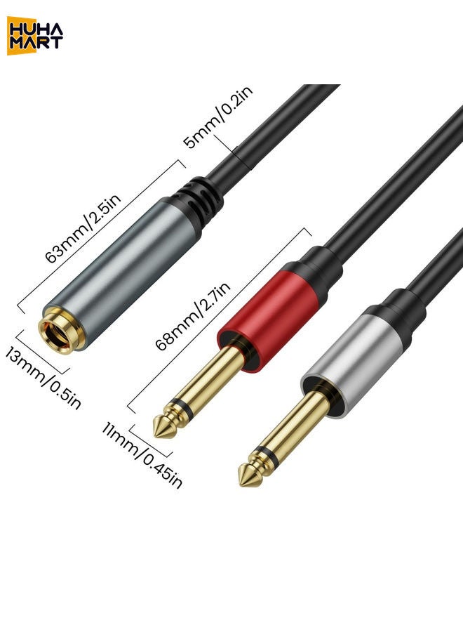 HuHa Mart 5m 6.35mm TRS Stereo Female to 2 x 6.35mm TS Male Mono Audio Adapter Cable(Black) - Image 3