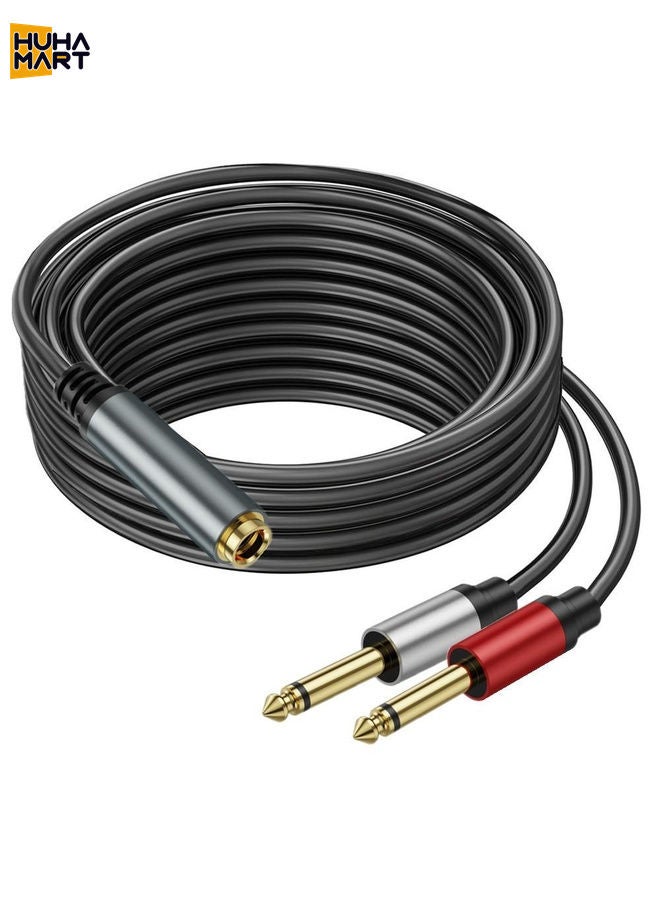 HuHa Mart 5m 6.35mm TRS Stereo Female to 2 x 6.35mm TS Male Mono Audio Adapter Cable(Black) - Image 1