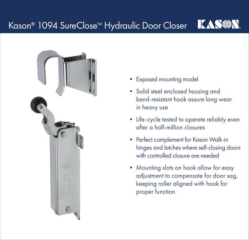 Kason 1094 SureClose Hydraulic Door Closer, Exposed with Flush to 3/4 Inch Hook, 11094000003_11094000026 - Image 4