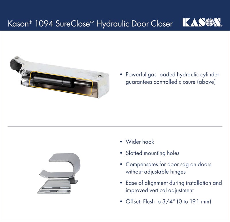 Kason 1094 SureClose Hydraulic Door Closer, Exposed with Flush to 3/4 Inch Hook, 11094000003_11094000026 - Image 5