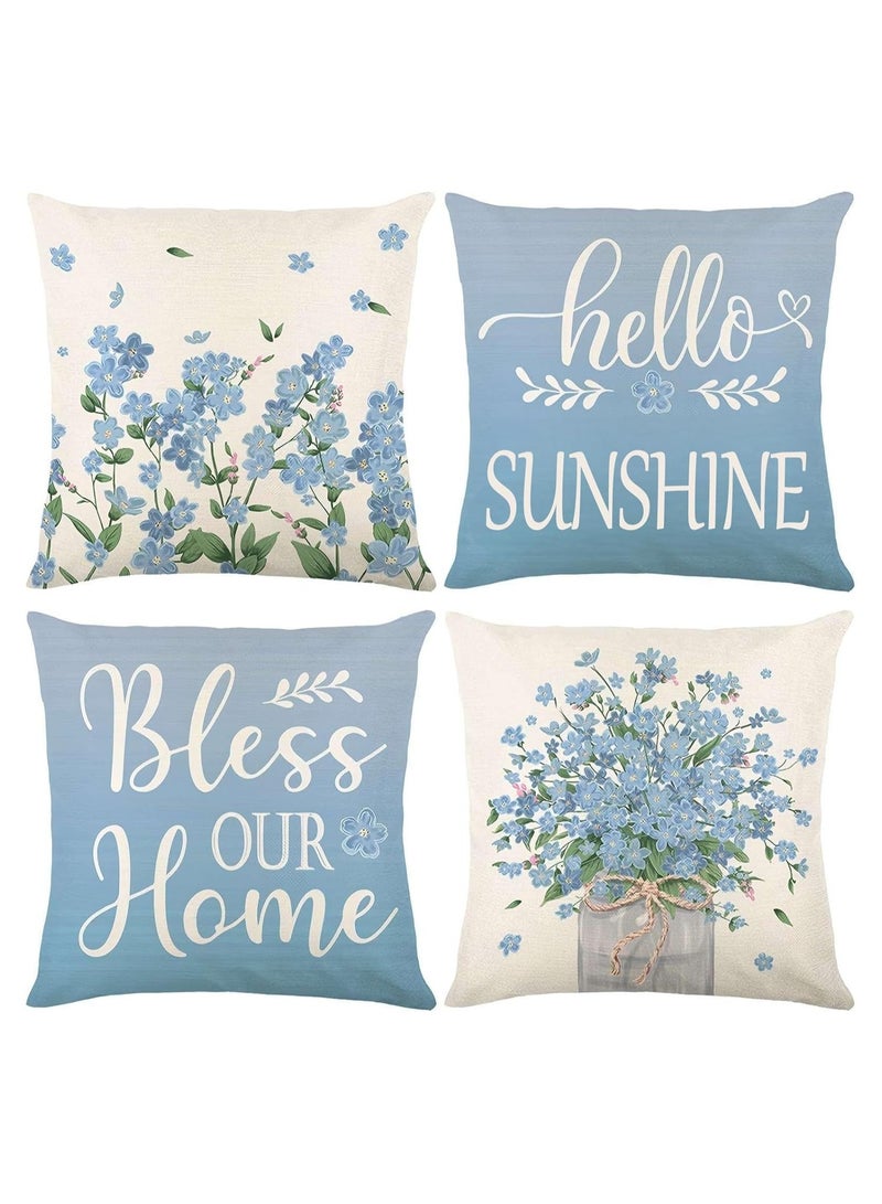Spring/Summer Pillowcases 18x18, Suitable for Sofas, Outdoor/Indoor Holiday Pillowcases, Set of 4 Tulip Designs, Bless Home Decor Pillowcases, Sofa Cushion Covers - Image 1