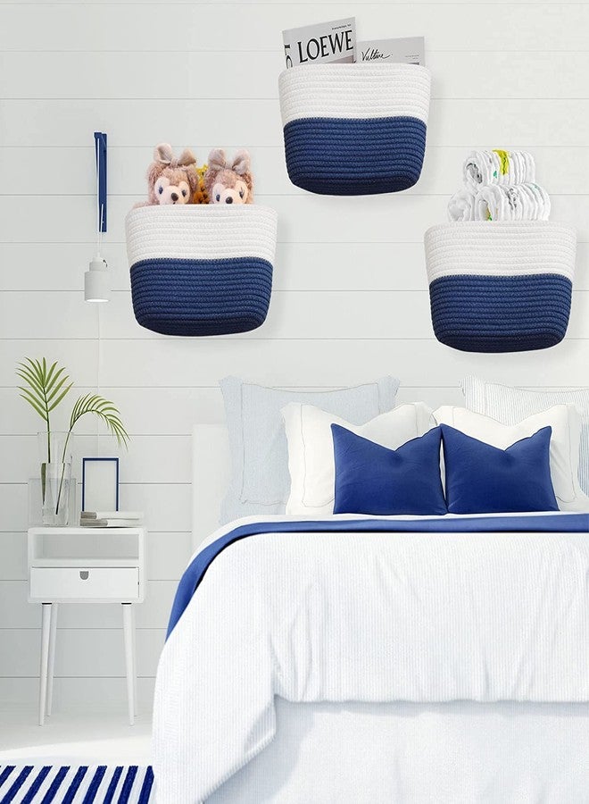 Gleckn Small Basket Cotton Rope Basket With Cat Ears Little Storage Baskets For Organizing Bins Organizer Wicker Nursery Room For Kids Baby Dog Toy Drawer Gifts 9.5"X8.5"X4" (Ivory+Blue, 3-Tier) - Image 5