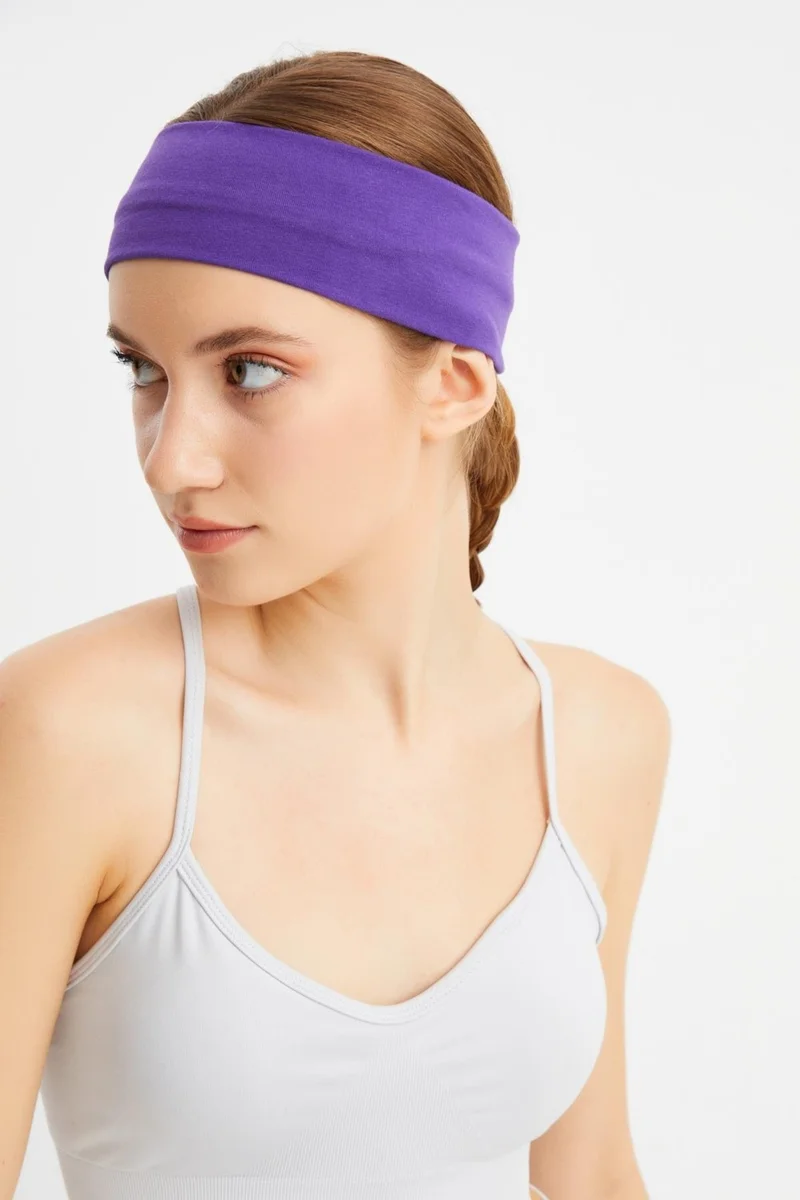بوتيكجيز Purple Women's Cotton Combed Combed, Non-Slip, Antiperspirant, Ultra Light, Sports Hair Band Bandana