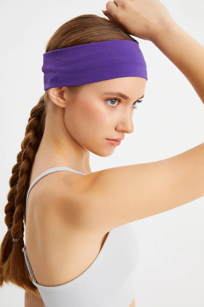 بوتيكجيز Purple Women's Cotton Combed Combed, Non-Slip, Antiperspirant, Ultra Light, Sports Hair Band Bandana