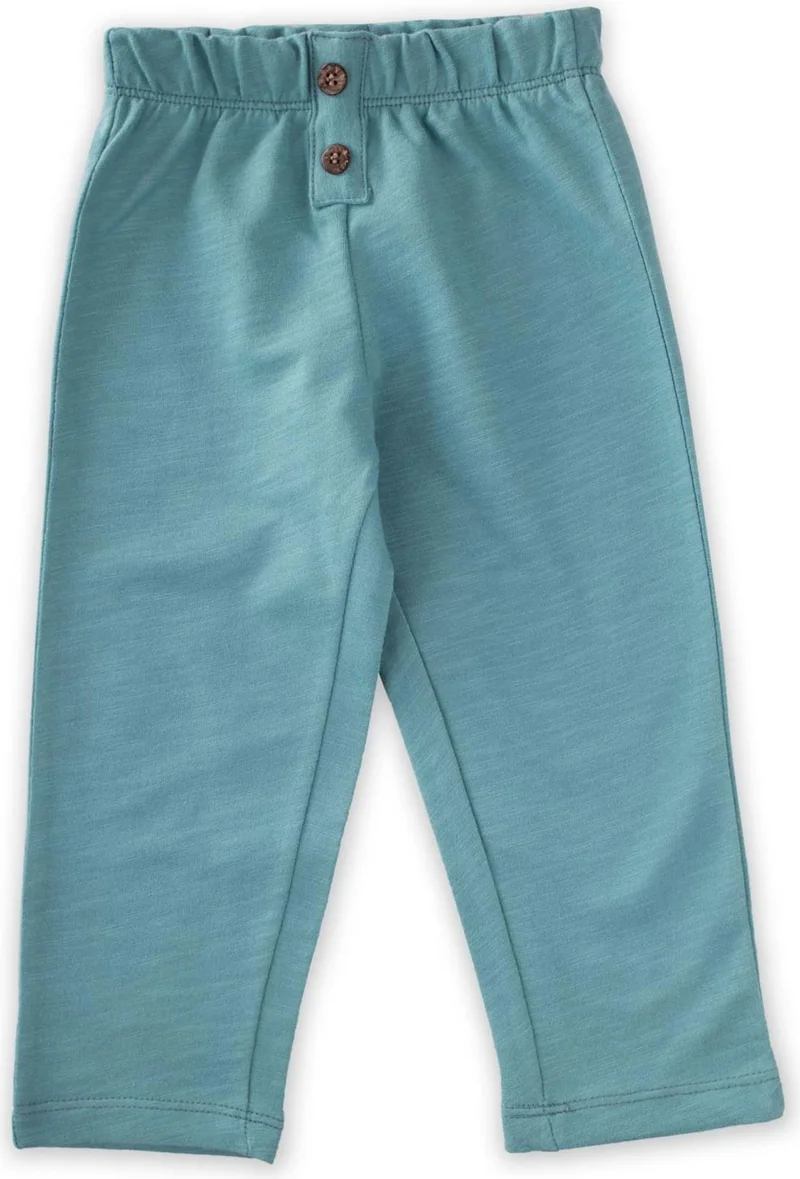 Cigit Turquoise Knitted Trousers with Cinchoe Placket Detail