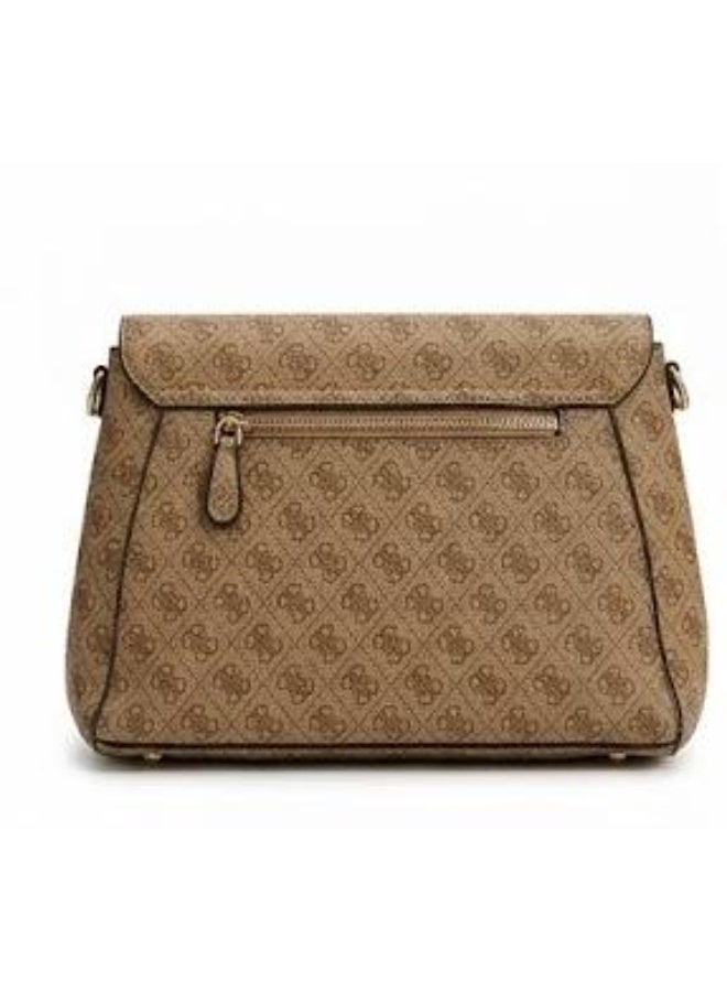 GUESS Women’s Monogram Saddle Crossbody Bag – Beige Elegant Flap Bag with Gold Hardware - Image 3