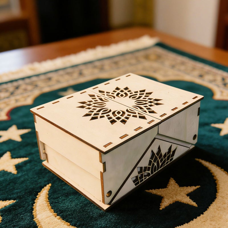 A Foldable Wooden Gift Box For Ramadan With Arabic Style Laser Cut Design Decorative Storage Box Suitable For Eid Weddings And Various Occasions Versatile Holiday Commemorative Gift Box Design B - Image 1