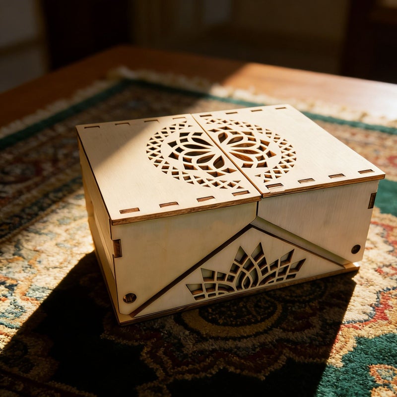A Foldable Wooden Gift Box For Ramadan With Arabic Style Laser Cut Design Decorative Storage Box Suitable For Eid Weddings And Various Occasions Versatile Holiday Commemorative Gift Box Design B - Image 4