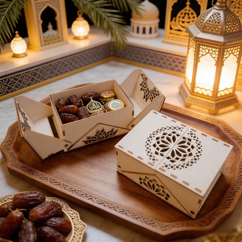 A Foldable Wooden Gift Box For Ramadan With Arabic Style Laser Cut Design Decorative Storage Box Suitable For Eid Weddings And Various Occasions Versatile Holiday Commemorative Gift Box Design B - Image 2